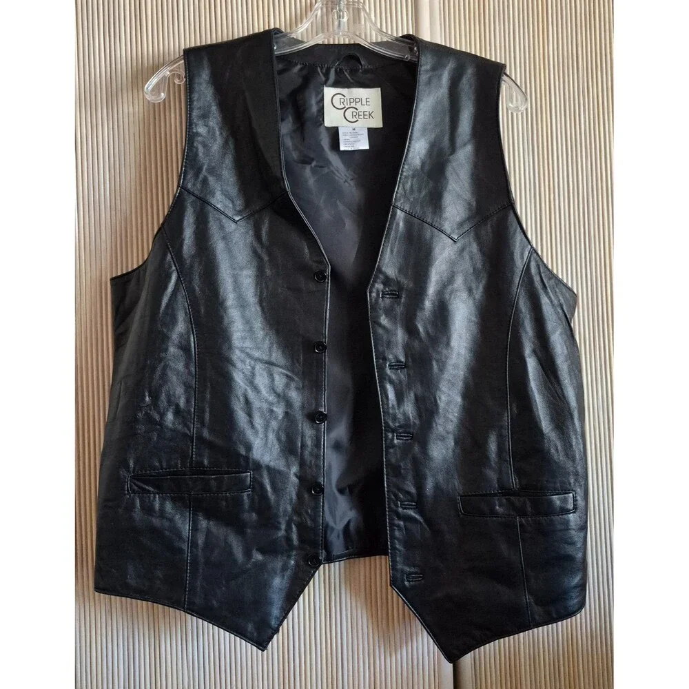 Cripple Creek Men’s Leather Vest Size Medium Black Western Rockabilly Biker NWT